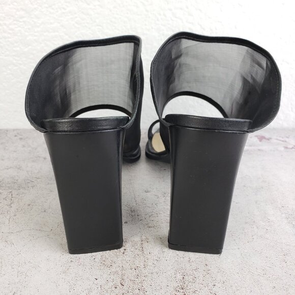 42 Gold Linx Black Leather Mesh Slide Sandals Heels size 7.5M Cocktail Evening - Picture 15 of 16